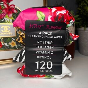 Betsey Johnson Floral Facial Wipes 4 Pack Rosehip Collagen Vitamin C Retinol NWT